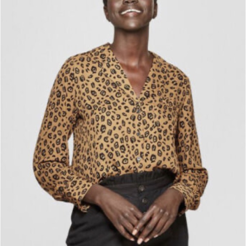 Who What Wear Cheetah Print Button Down Blouse